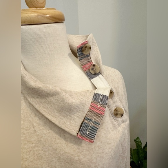 J.Crew Funnel Neck Button Pullover Oatmeal Heather Size M EUC - Picture 3 of 6